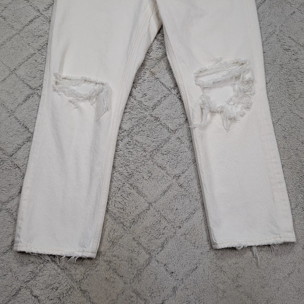 Agolde Jeans Womens 31 White Veil Riley High Rise Straight Crop Cotton Distress